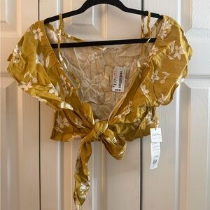 Billabong Mustard Floral Tie-Front Crop Top